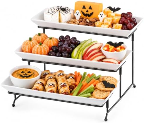 Gomakren 3 Tier Rectangular Serving Tray 14 Inch Serving Platters and Stand