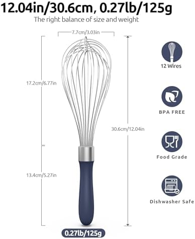 U-Taste Wire Whisk for Cooking, 18/10 Stainless Steel Wisk, L/Midnight Blue
