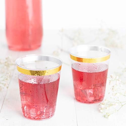 PLASTICPRO Disposable 8 oz Crystal Clear Plastic Tumblers With Gold Rim for Party's & Weddings pack of 50