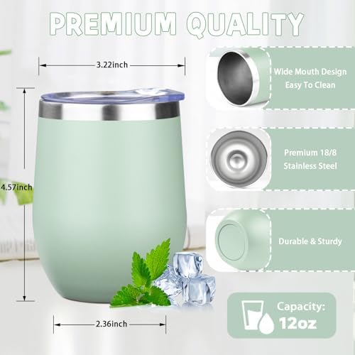 12oz/6 Pack Stainless Steel Wine Tumbler with Lid and Straw, Double Wall Vacuum Insulated Wine Tumbler Glasses, Stemless Travel Mugs for Hot and Cold Drinks, Coffee, Wine, Cocktails（Mix Color-1）