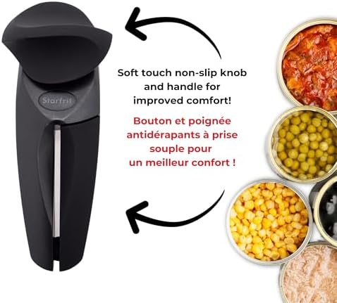 Starfrit MightiCan Can Opener, Safe Smooth-Cut, Comfort Grip, Black