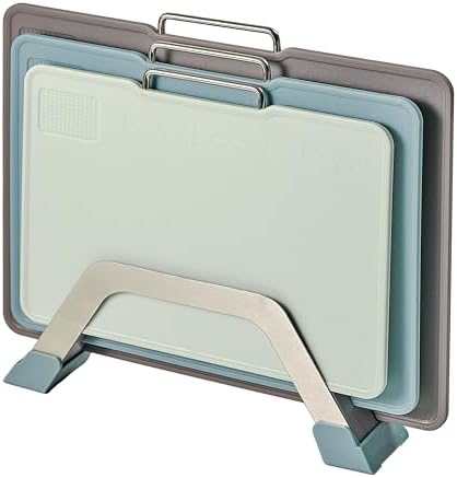 Plastic Cutting Boards with Grinding Area and Measurement, Cutting Boards for Kitchen Dishwasher Safe, Set of 3 with Holder, Non-Slip Design, Stainless Steel Handle, Blue
