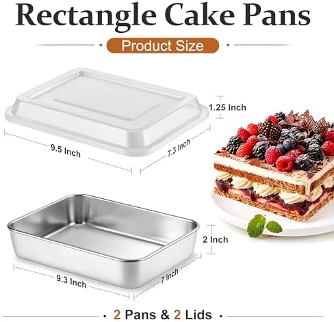 LIANYU Baking Cake Pan with Lid, 9 x 7 Inch Rectangle Lasagna Pans Set of 2