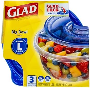 Glad GladWare Big Bowl Food Storage Containers, Large Round, 48 oz - 3 Count (Pack of 6)