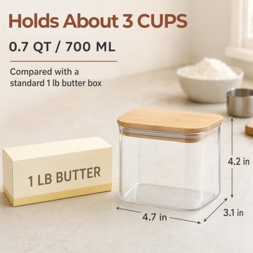 ComSaf Small Glass Containers with Lids 0.7 Qt, Set of 6 Glass Storage Jars