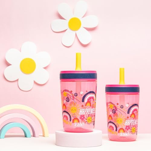 Zak Designs Kelso 15 oz Tumbler Set, (Starpower) Leak-Proof Screw-On Lid with Straw Made of Durable Plastic and Silicone, Perfect Cup Bundle for Kids (2pc Set)