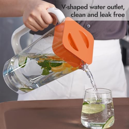 CURTA 2 Pack 2 Liters/68 oz Plastic Pitcher with Lid & Handle for Kitchen,ICED JUICE and Coffee Carafe Beverage Serveware, Acrylic Water Jug for Hot/Cold Drinks&lemonade