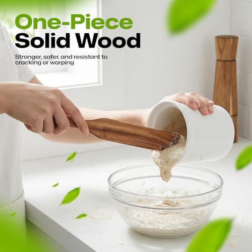 AIUHI Wooden Spurtle for Sourdough Starter, Teak Wood Spatula Turner for Kitchen, Dough Whisk for Stirring, Mixing and Scraping