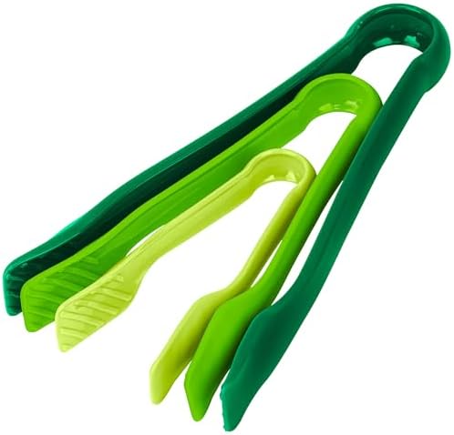 DecorRack 3 Piece Plastic Tong Set, 6-8-10 in Heavy Duty (Green)