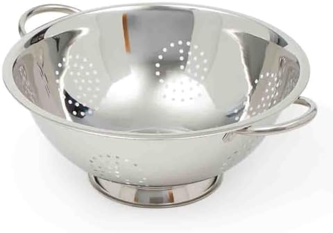 Metal Colander with Stainless Steel Finish by Home Basics, 7 QT | Large Colander | with Easy-Grip Handles | Strainers and Colanders Perfect for Pasta and Veggies