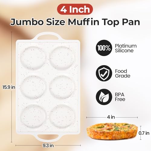 CAKETIME Jumbo Muffin Top Pan Non Stick,4 Inch Metal Frame Round Egg Baking Pan for Oven English Muffins, Whoopie Pies, Corn Bread, Egg Bites, Breakfast Sandwiches Tarts 2 Confetti