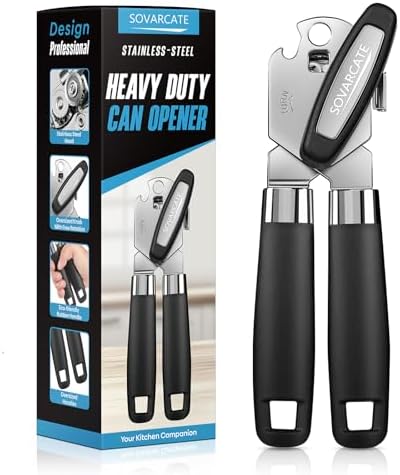 Can Opener Manual Heavy Duty Multifunctional with Magnet Lift [Ergonomic Curved Handle Grip] Stainless Steel, Arthritis-Friendly, Kitchen Tool for Seniors, Kitchen Essentials, Camping, Bottle Opener