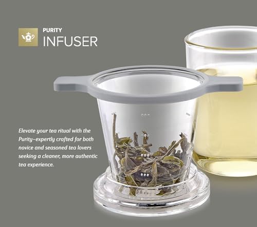 Teabloom Patent-Pending Purity Glass Tea Infuser with Lid – 3.3 Borosilicate, Laser-Perforated Filter, Universal Fit for Cups & Teapots, Toxin-Free Brewing for Whole-Leaf Tea
