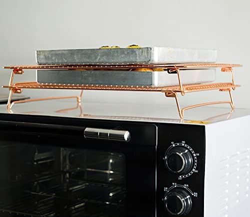 Kingrol 2 Pack Stainless Steel Cooling Racks with Collapsible Folding Legs, Stackable Grid Wire Racks for Cooking and Baking, Copper-Tone