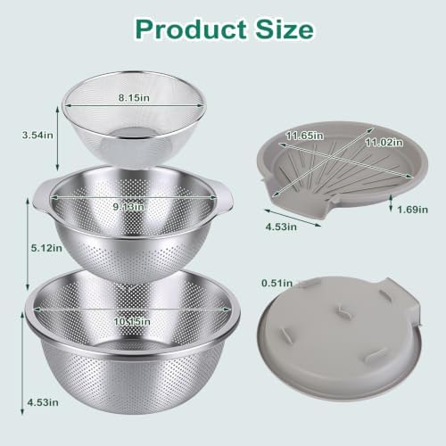 Stainless Steel Colander Set with Self-Draining Base for Edge of Sink