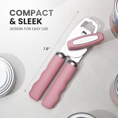Zulay Kitchen Manual Can Opener Heavy Duty Patented Stainless Steel, Pink