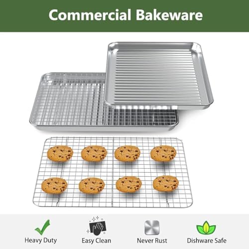 Quarter Baking Sheet Pan Cooling Rack Set, Stainless Steel 2 Pans + 2 Racks
