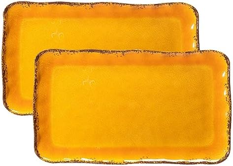 LEHAHA Melamine Farmhouse Rectangular Serving Platter Sets, 17.5" x 10" Large Serving Tray Sets,100% Melamine, Dishwasher Safe, BPA Free, Lightweight and Unbreakable,Gold