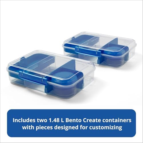 Rubbermaid Pack & Go 1.48 L Bento Create, 2-Pack, Meal Prep Containers with Compartments and Dividers