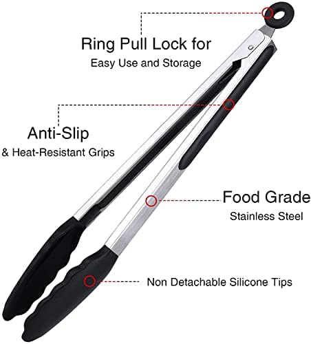 7/9/12 Inch Kitchen Tongs Set of 3, Cooking Tongs with Silicone Tips