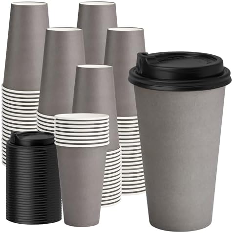 YEEHAW 16 oz Coffee Cups with Lids, Grey, 100 Pack