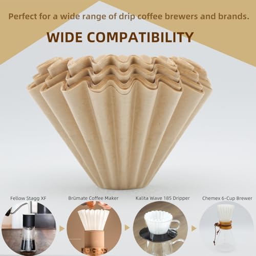Pour Over Coffee Paper Filters 100 Count, Designed for Stagg XF, Kalita 185, Brumate & Chemex 6-Cup Pour Over Brewers, Brown Unbleached Disposbale Coffee Filters Large Cone Shape Dripper Accessories