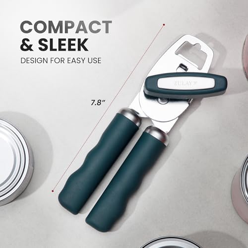 Zulay Kitchen Manual Can Opener Heavy Duty Patented Stainless Steel, Green