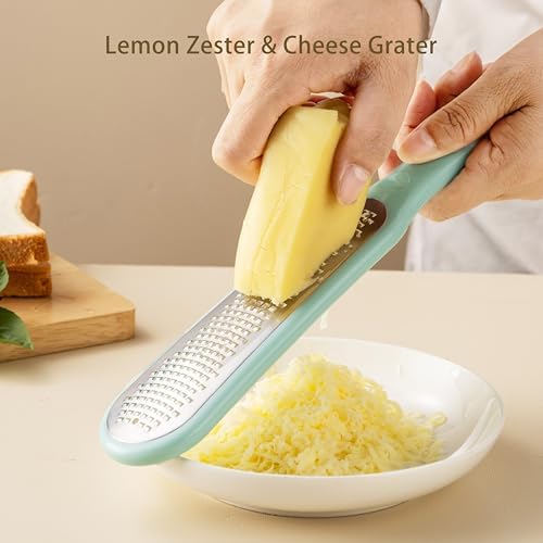 Lemon Zester Grater with Handle - 2-Piece Lemon Zester & Cheese Grater for Parmesan, Ginger, Garlic, Nutmeg, Chocolate (B)
