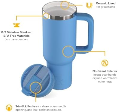 RTIC 40oz Road Trip Tumbler, Insulated, Ceramic Lined, Denim