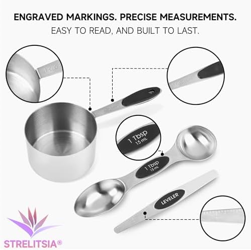 Magnetic Measuring Cups and Spoons Set, Stainless Steel, 14 Pcs