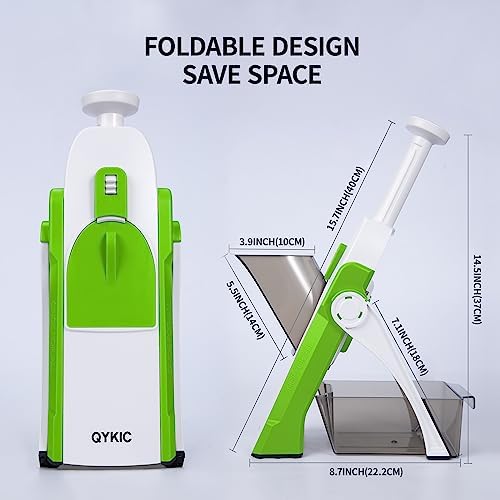 QYKIC Safe Mandoline Slicer 5 in 1 Vegetable Chopper Food Potato Cutter, Strips Julienne Dicer Adjustable Thickness 0.1-8 mm Kitchen Chopping Artifact Fast Meal Prep