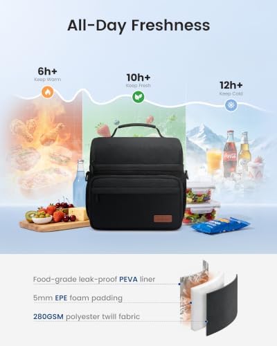 LOVEVOOK Large Lunch Bag for Men Women, Insulated Box with Large Cup Holder