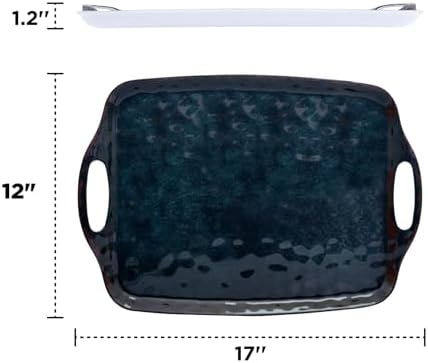 TP Melamine Serving Trays with Handles, 17” x 12”, Set of 2, Retro Black