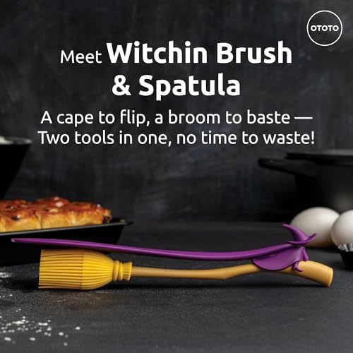 OTOTO Spatula and Pastry Brush - Silicone Heat Resistant and Basting Brush, Cooking and Baking Spatula, Spooky Witchy Gifts, Gothic Kitchen Halloween Gifts, Unique Kitchen Gadgets (Witchin)