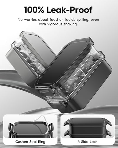 Adults Bento Box with Insulated Lunch Bag, 74oz Capacity 3 Stackable Leak-Proof Bento Box Built-In Utensil and Sauce, PFAS & BPA-Free, Microwave & Dishwasher Safe (Astral Black)