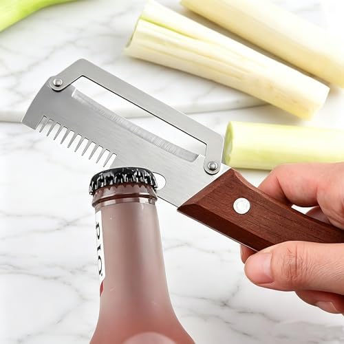 Multifunctional Vegetable Peeler,3 in 1 Stainless Steel Potato Peeler with Bottle Opener,Wooden Handle Fruit&Veggie Peeler for Kitchen,Carrot Apple Peeling Tool, GreenOnion Shredder Kitchen Gadget,1PC