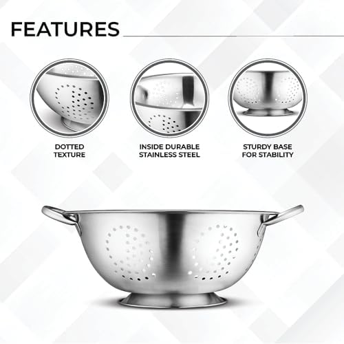 Avador Set of 3 Stainless Steel Colanders, Comes in 1.5 Quart 3qt Quart and 5 Quart for all your Cooking | Baking | Prepping Needs