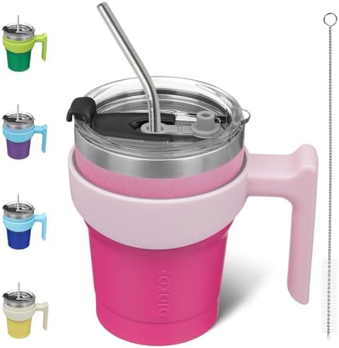 BJPKPK 10 oz Mini Tumbler with Lid, Straw & Handle, Insulated Steel Cup