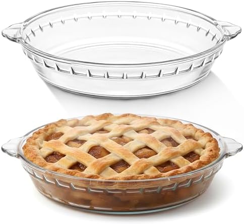 Uiifan 2 Pcs Mini Glass Pie Pan 9 Inches, Clear Baking Dish with Handles