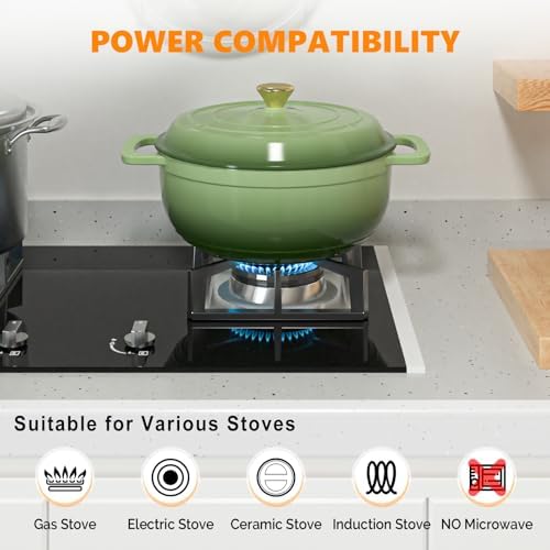 Bonnlo 6QT Round Dutch Oven, Enameled Cast Iron Dutch Oven Pot with Lid & Dual Handles, Oven Safe Up to 500° F, for Sourdough, Bread Baking, Stews and Roasting, Green