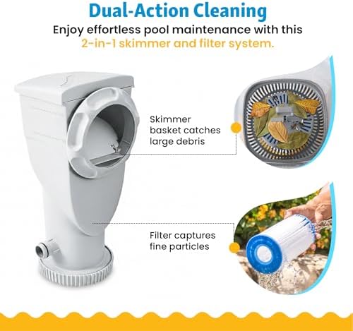Funsicle SkimmerPlus 1,500 GPH 2-in-1 Filter Pump and Skimmer System for Above Ground Swimming Pools - Pool Cleaning and Maintenance