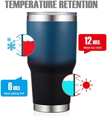 MEWAY 30oz Insulated Tumbler With Lids and Straws,Stainless Steel Double Vacuum Coffee Tumbler Cup, Brush, Durable Powder Coated Coffee Cup for Cold & Hot Drinks(Blue Black, 8 PACK)