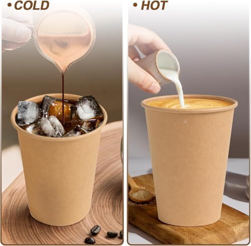 BYSNOW 100 Pack 12 oz Kraft Paper Cups, Disposable Coffee Hot Water Cups
