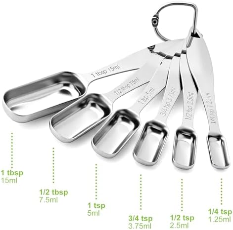 FANGSUN Stainless Steel Measuring Spoons Set of 6, Narrow Design
