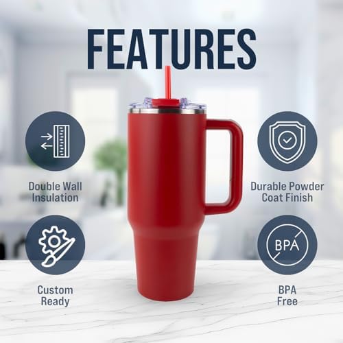 Hogg Big Swig 40oz Tumbler with Handle and Straw - Red, 40 oz Tumbler, Insulated Cup with Handle, 40oz Water Bottle with Straw, Thermal Cups, Leak Proof Lid, Travel Mugs, Stainless Steel