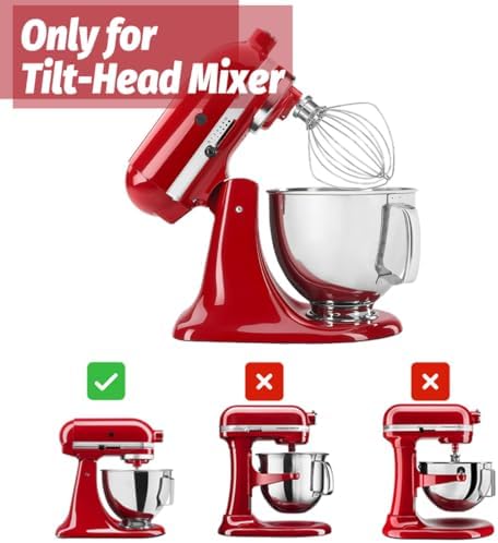 K45WW Dishwasher Safe Whisk Attachment Fits 4.5 Quart and 5 QT KitchenAid Tilt-Head Stand Mixer Stainless Steel 6 Wires Whip for Egg Heavy Cream Beater, Cakes Mayonnaise