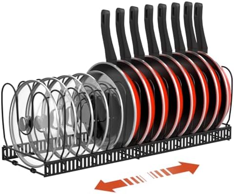 Housolution Pot and Pan Lid Organizer Holder Storage Rack, Black