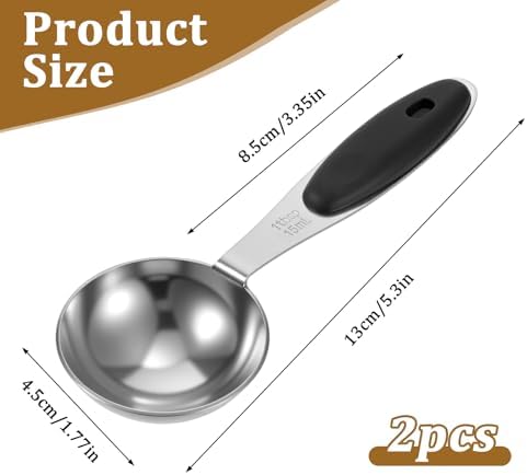 2Pcs 1 Tbsp (3tsp, 15ml, 1/2oz) Single Measuring Spoons, Stainless Steel Measure Scoop with Black Silicone Grip Measuring Scoop Dishwasher Safe for Coffee Pet Food Grains Protein Spices Dry Goods