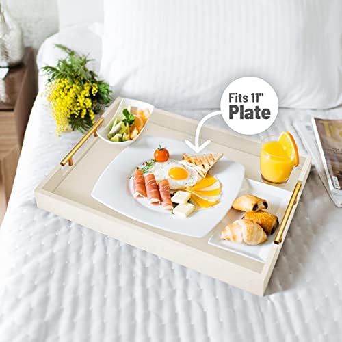 ATZYmolin 17"x12" Leather Serving Tray, Gold Handle Vanity Platter, Beige