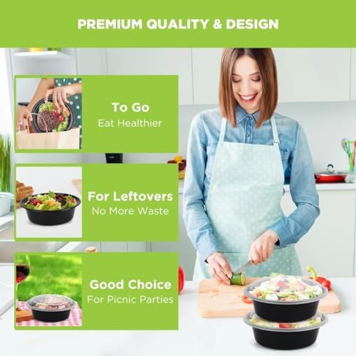 WGCC Meal Prep Containers with Lids - 10Pack 32oz Meal Prep Bowls, Disposable Food Prep Containers, Round To Go Containers with Lids, BPA-Free, Freezer & Dishwasher Safe